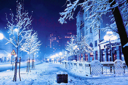 winter night city snow lights beautiful large